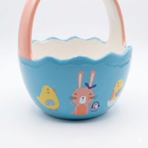 Blue and Pink Easter Bunny Basket - Seasonal Holiday Decor